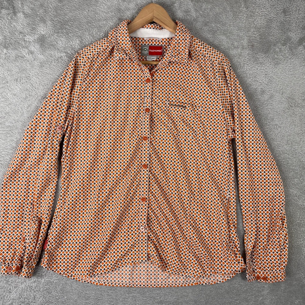 Craghoppers Insect Shield Shirt Womens 10 Orange Geometric Long Sleeve Trail